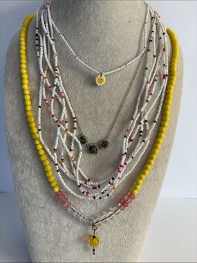 Layered Necklace Set Yellow White Beaded Glass Banana Republic Boho 4 Pc